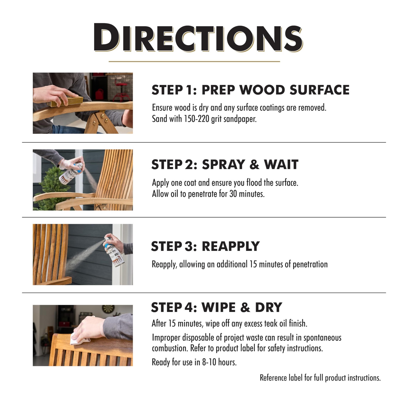 Teak Oil Wood Finish Spray, 11.25 oz, Clear, 6 Pack