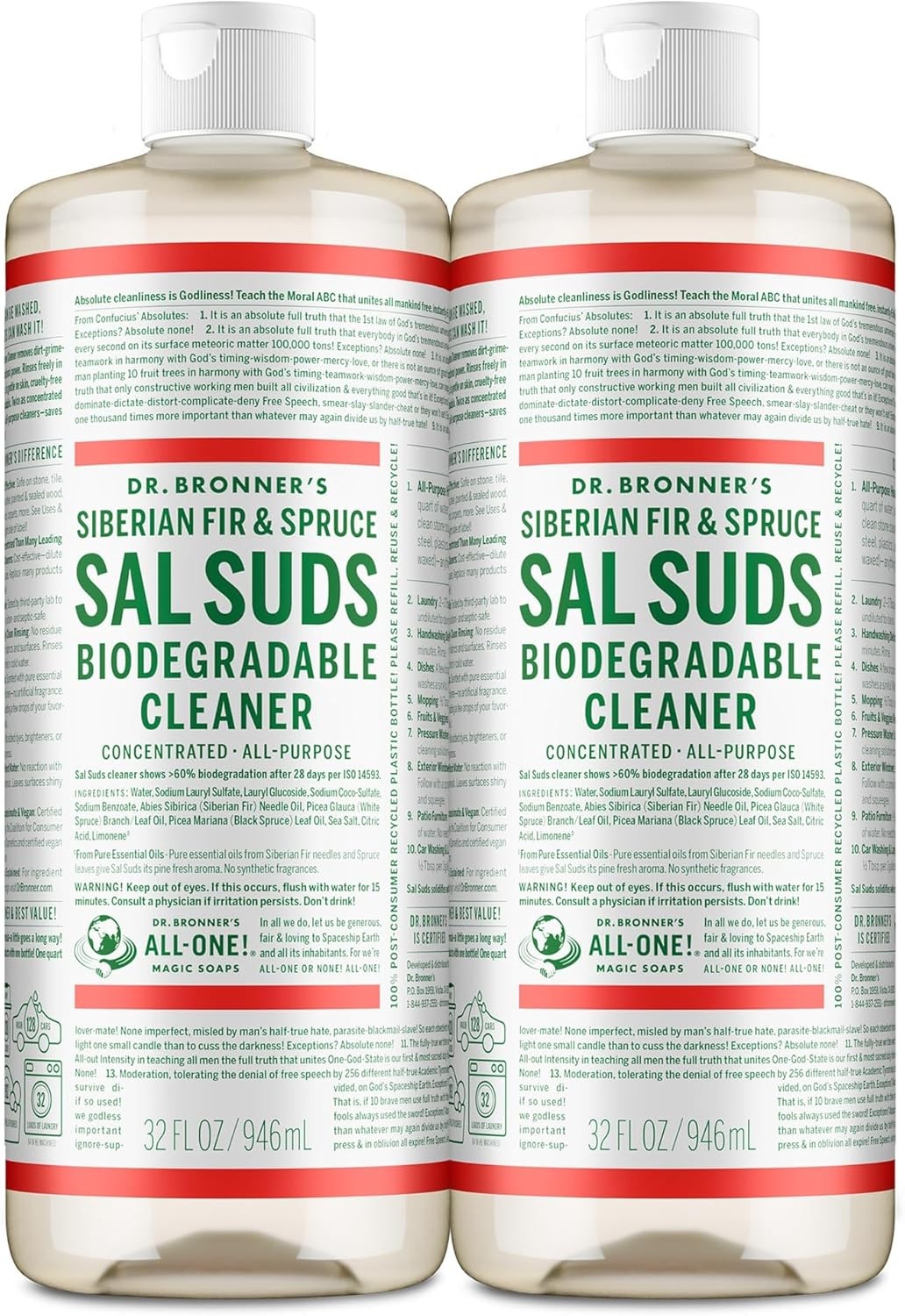 Dr. Bronner’s Sal Suds Cleaner 32oz 2-Pack All-Purpose Concentrate