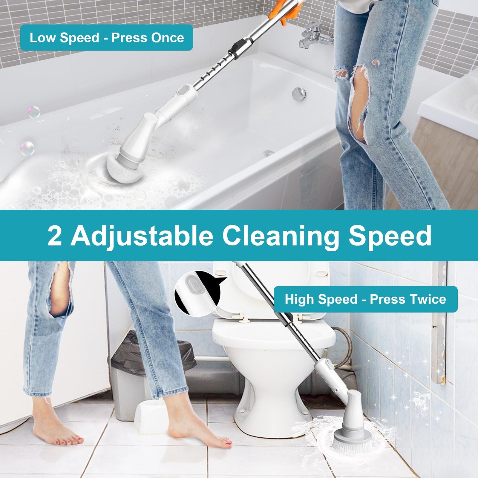 Electric Spin Scrubber Cordless Spin Scrubber With 4 Replaceable Brush Heads Adj
