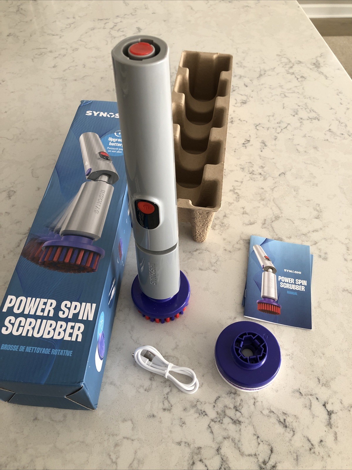Synoshi Cordless Power Spin Scrubber Rechargeable – Upgraded Battery