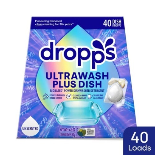 Dropps Dish UltraWash Plus Biobased Detergent Pods – Unscented – 16.93oz/40ct