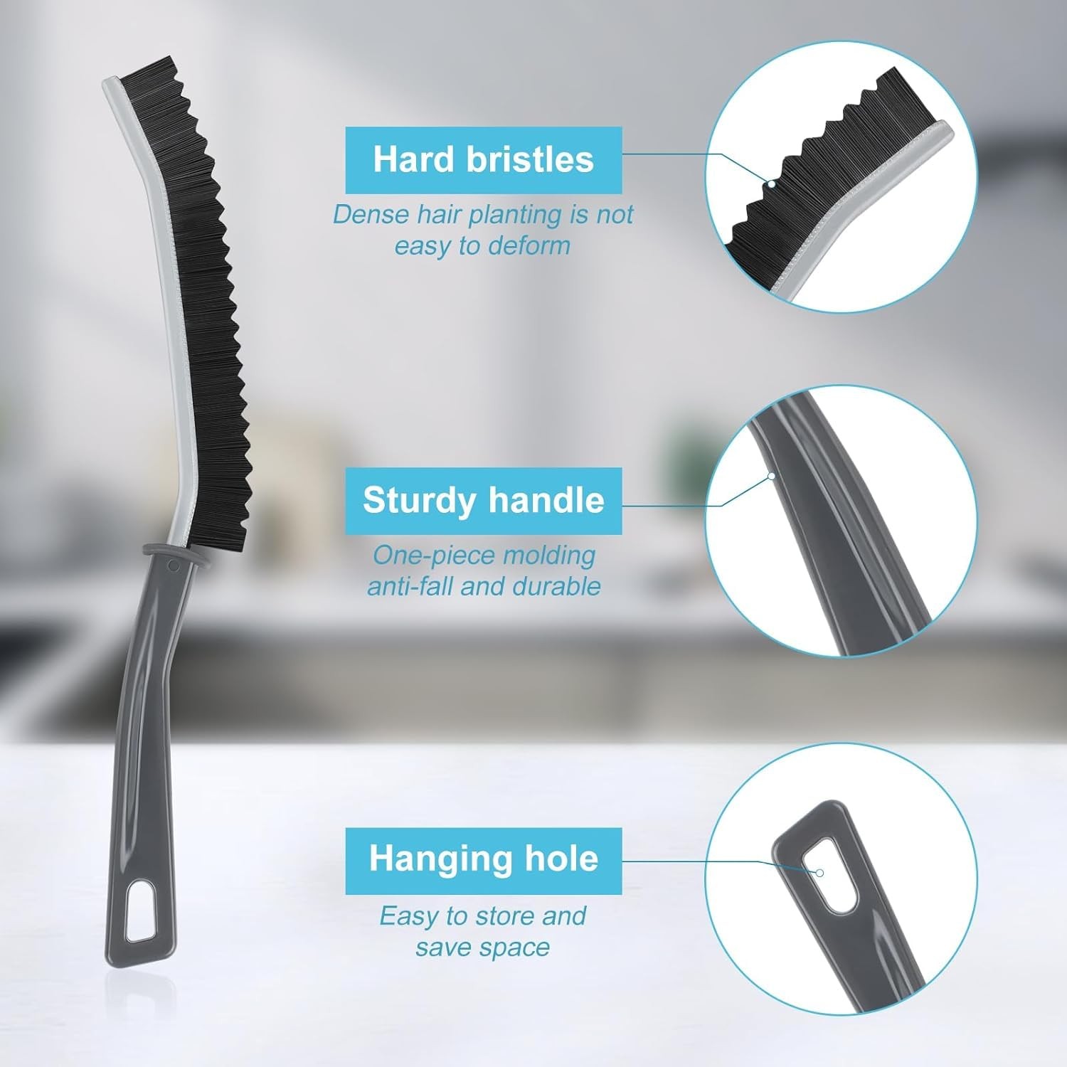 Grey 3pcs Bathroom Crevice Gaps Cleaning Brush Dead Corners Grout Cleaner Scr…