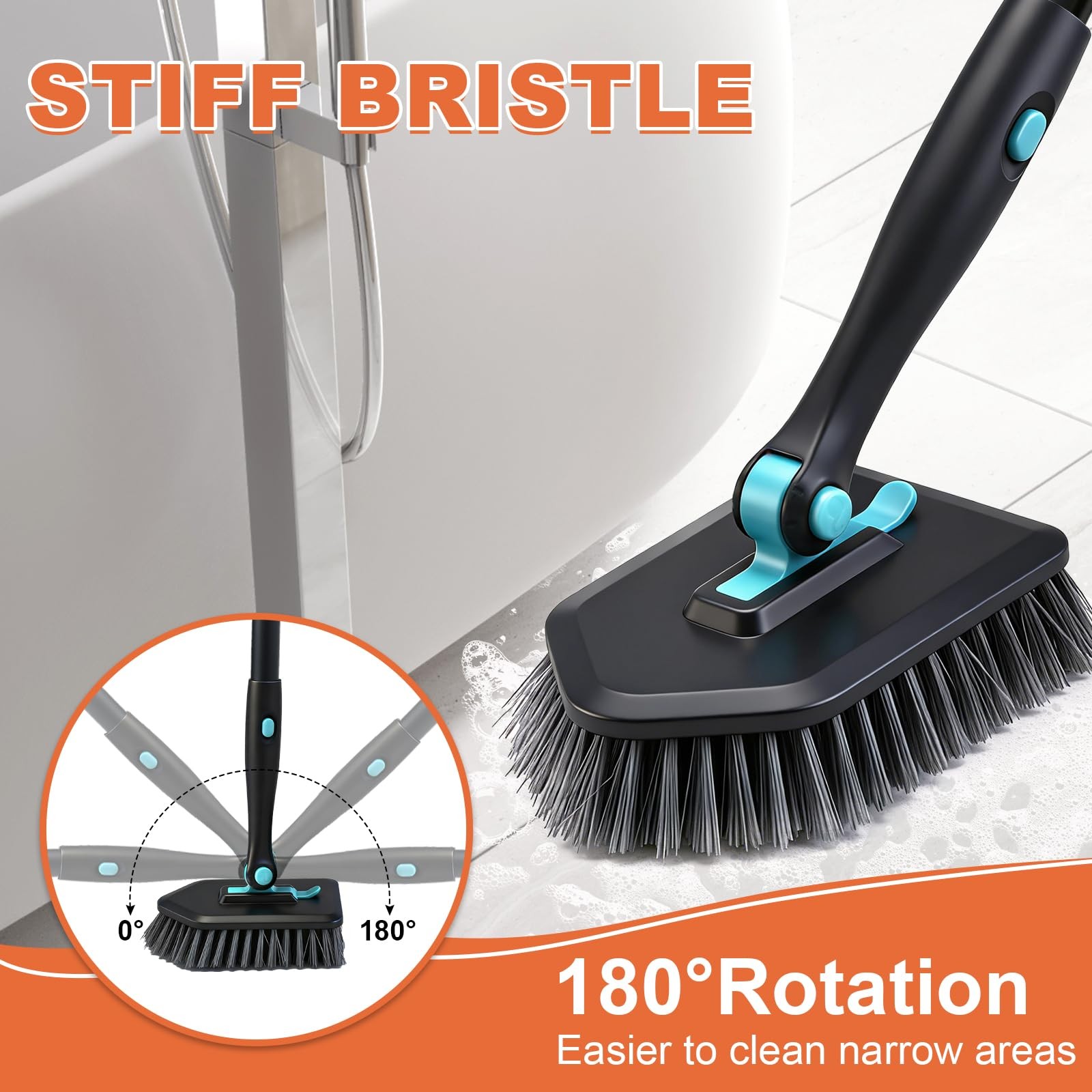 Long Handled Scrub Brush for Shower,3-in-1 Cleaning Brushes with 3 Different …