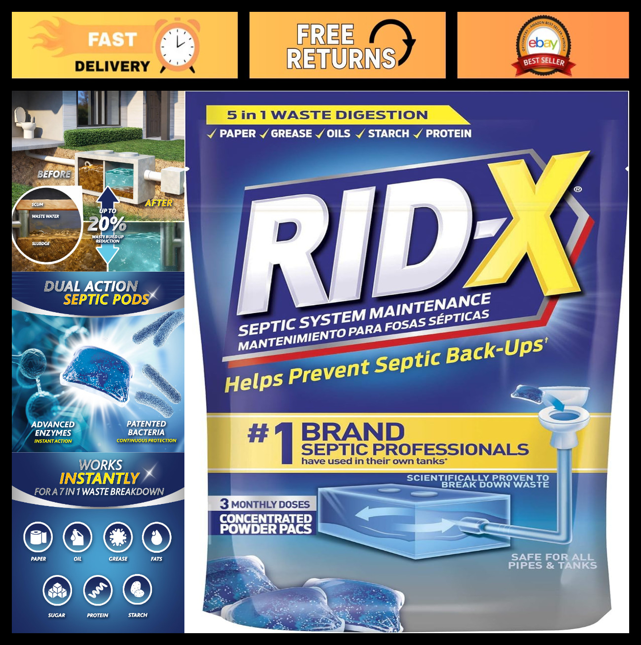 Septic Tank Treatment System – Rid-X 3.2 oz, Effective Waste Digestion & Mainten