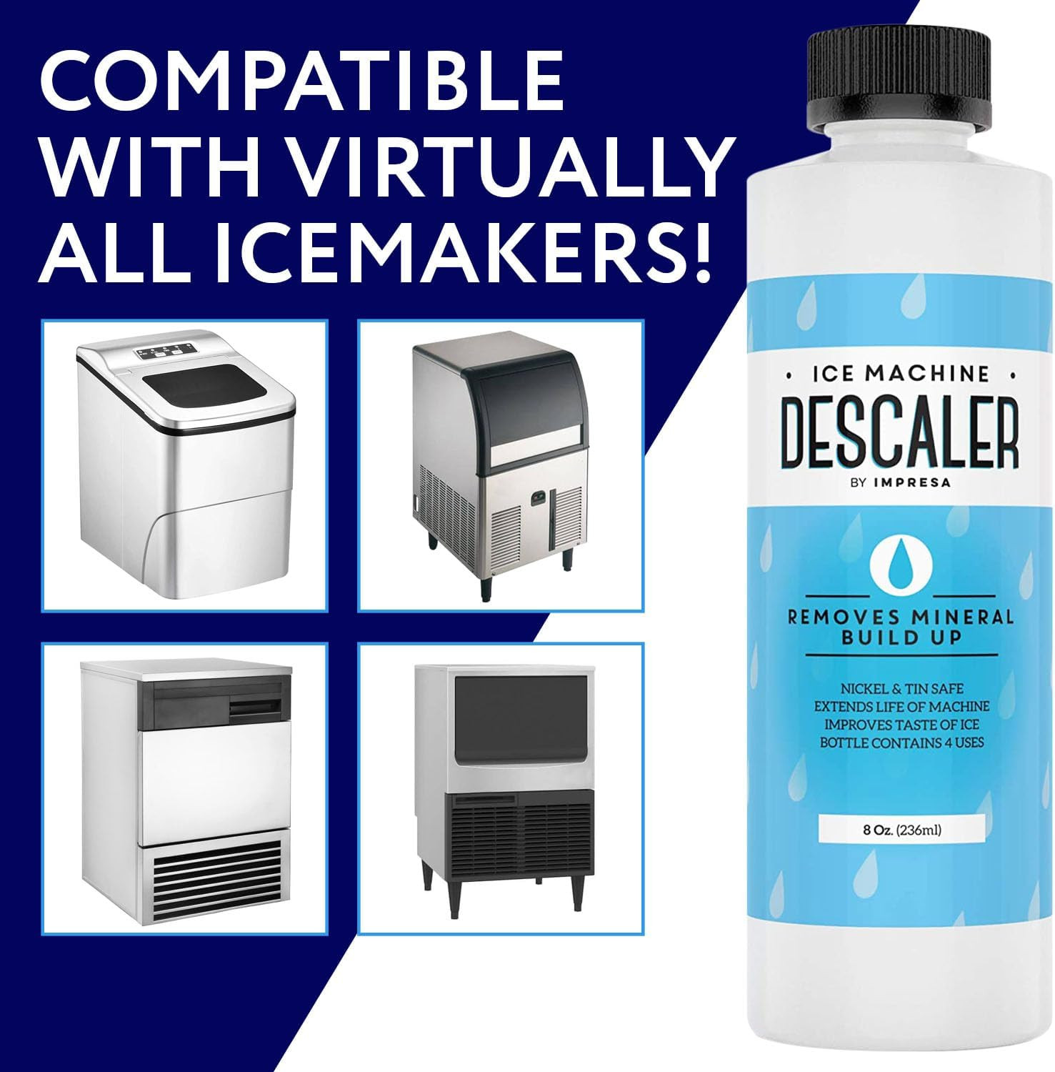 Ice Machine Cleaner Descaler – 8 Fl Oz – Pack of 2-8 Total Uses – Nickel-Safe Ic