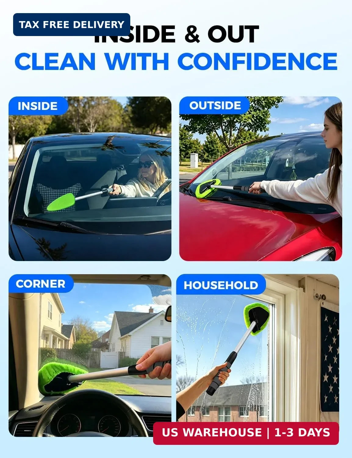 XINDELL Windshield Cleaner Tool – Car Interior Window Cleaning Kit with Extendab