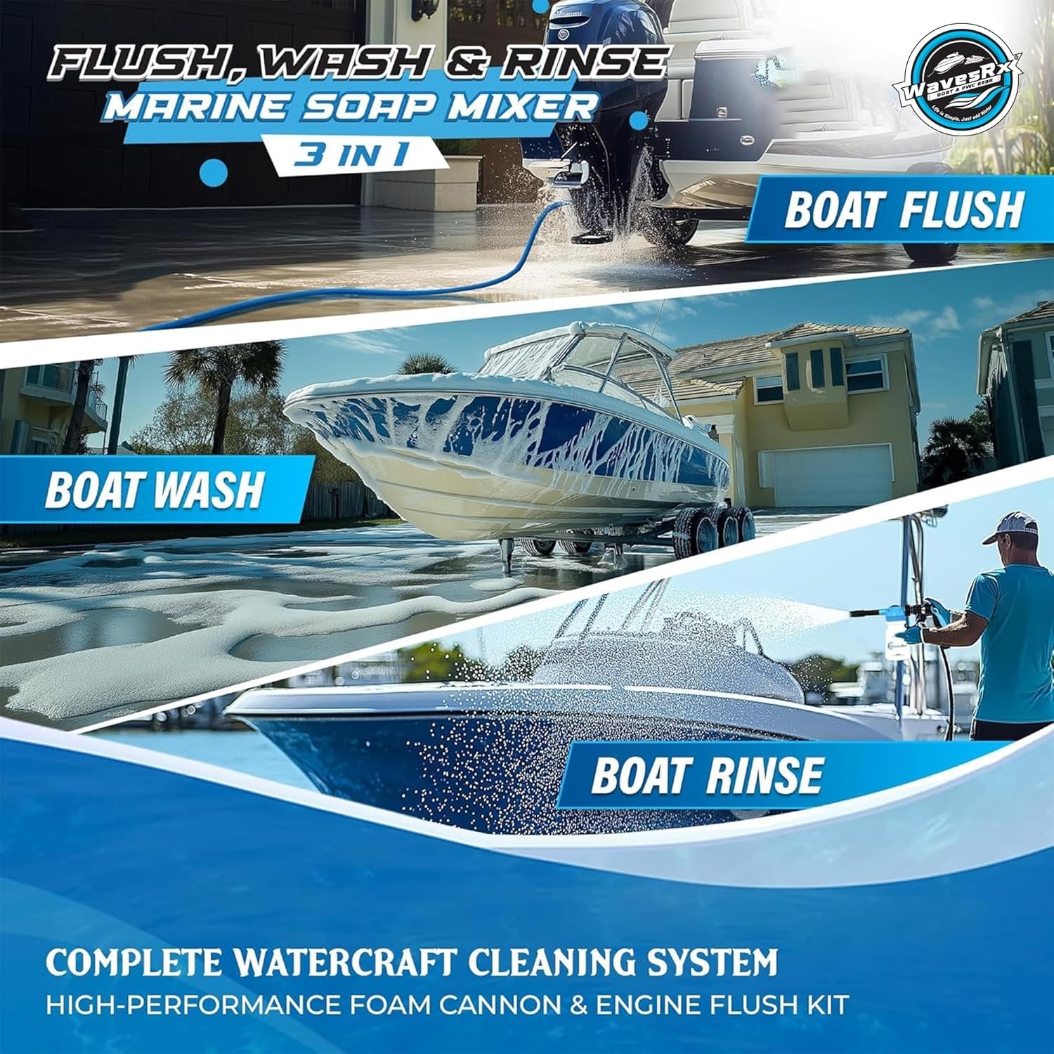 WAVESRX PWC & Boat Wash Sprayer & Engine Flush Mixer to Wash Salt Away