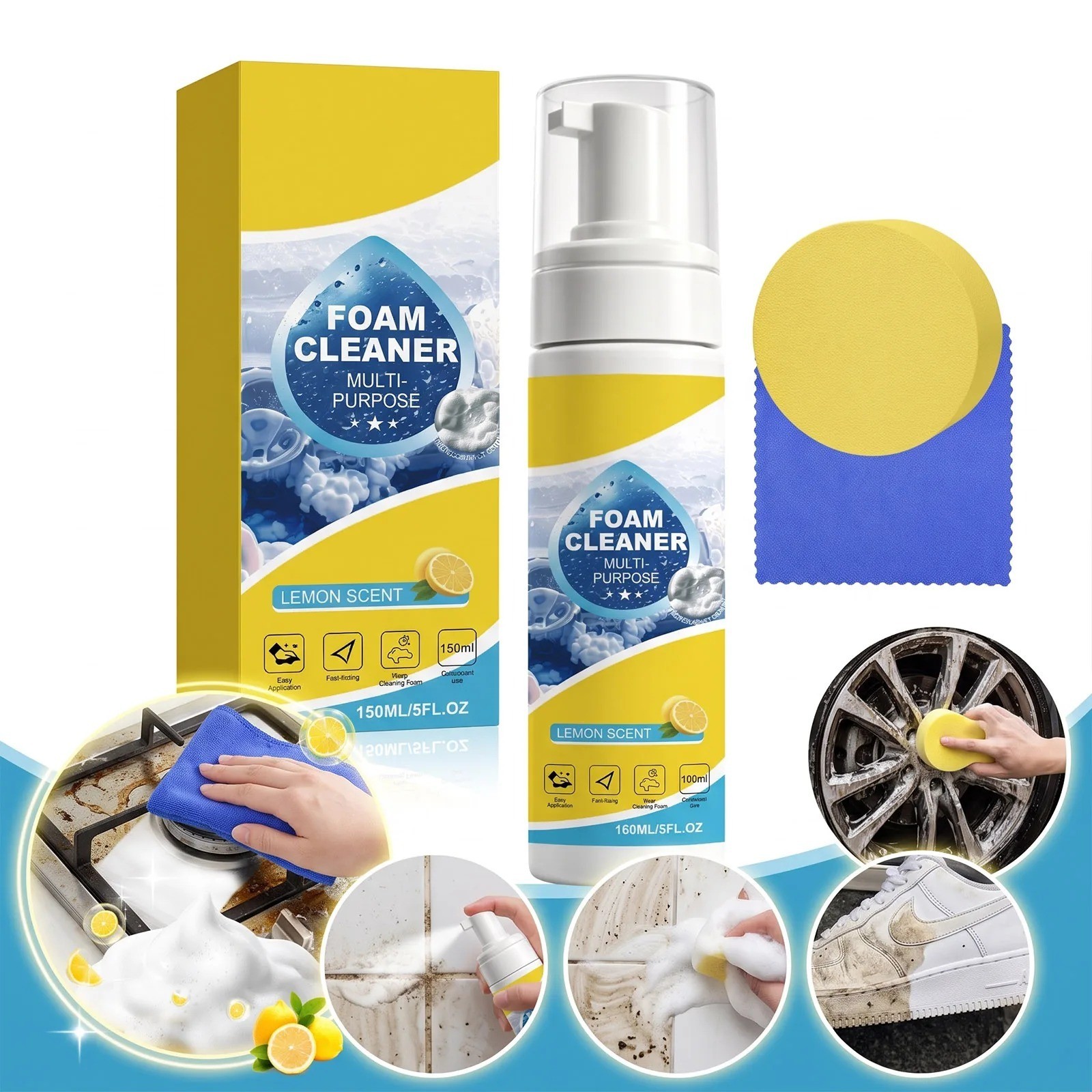 4-in-1 Multi-Enzyme Foam Cleaner, Deep Cleaning Spray for Car Kitchen Bathroom