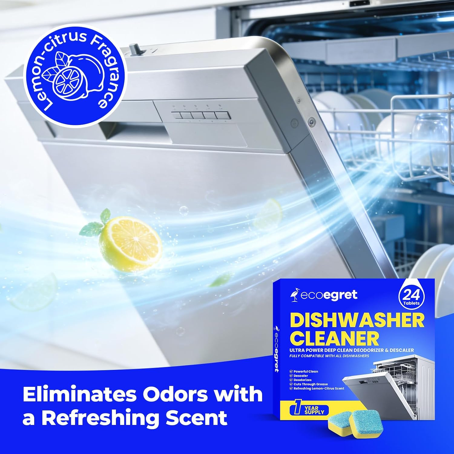 Dishwasher Cleaner Tablets (24 Count) – with Fresh Lemon Scent Dishwasher Cleane