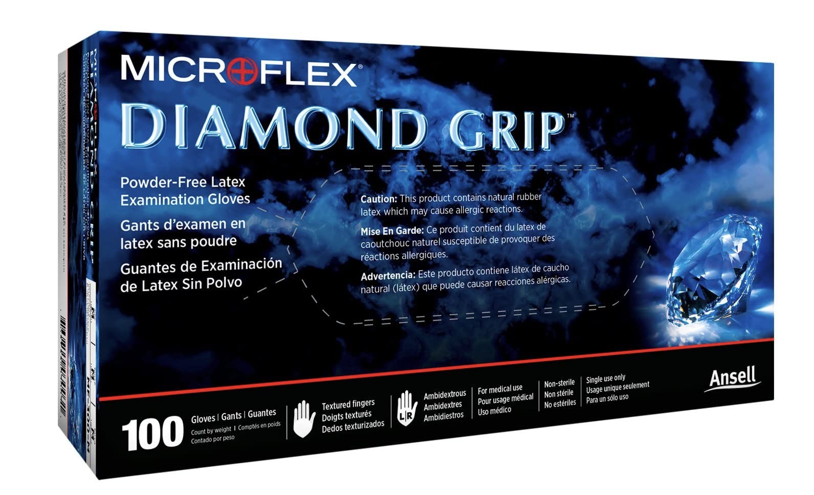 Microflex MF-300-XL Extra Large Diamond Grip 100 Count (Pack of 1), White