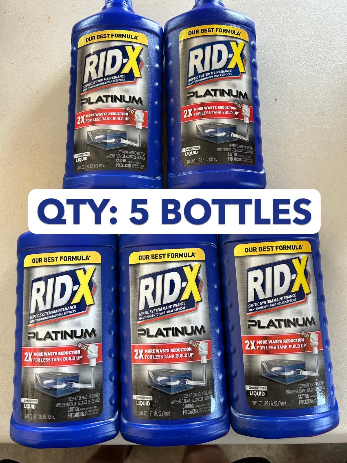 5-PACK LOT Rid-X Septic Tank Treatment Platinum Liquid 3 Month Supply Formula