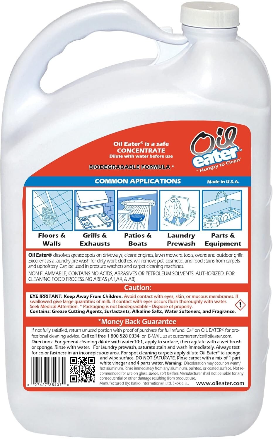 Oil Eater Cleaner Degreaser 1 Gal Color Safe Non Corrosive Concentrated Liquid
