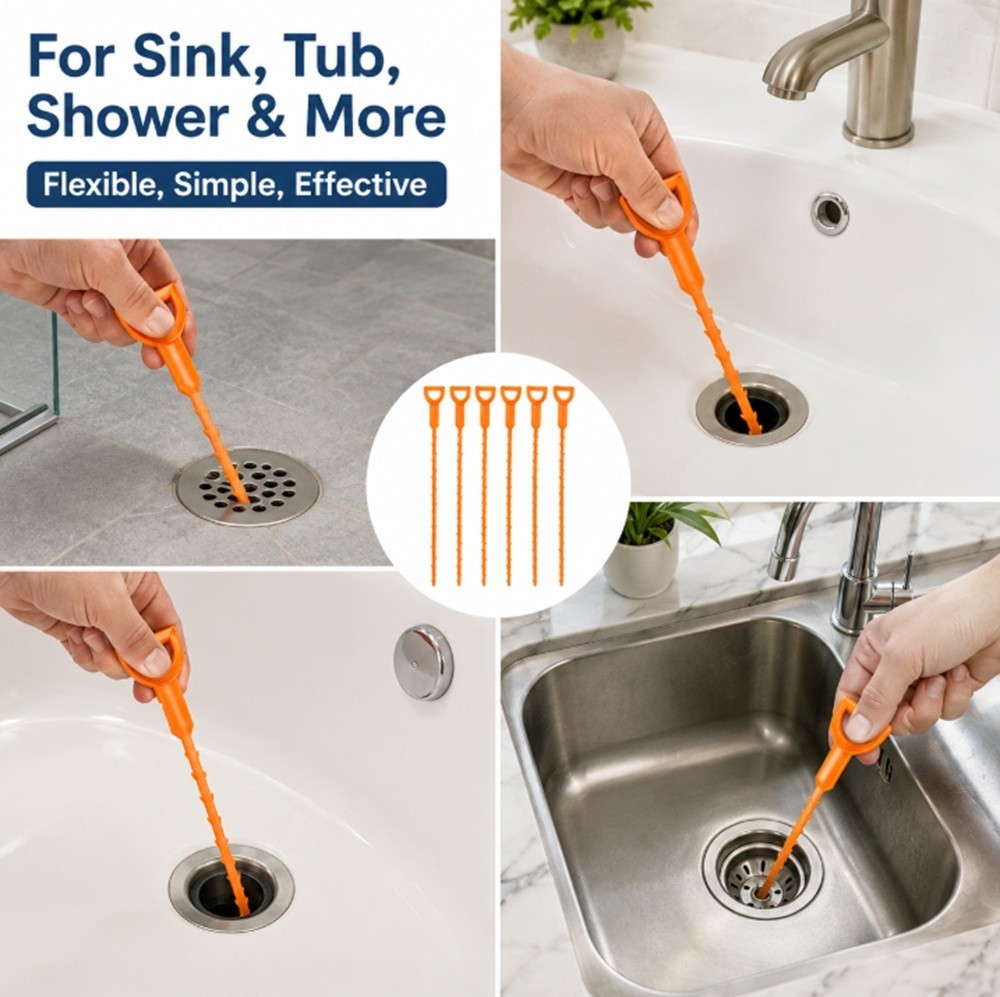 6Pcs 25 Inch Hair Drain Cleaner Tool Set -Snake Drain Clog Remover for Sink Tube