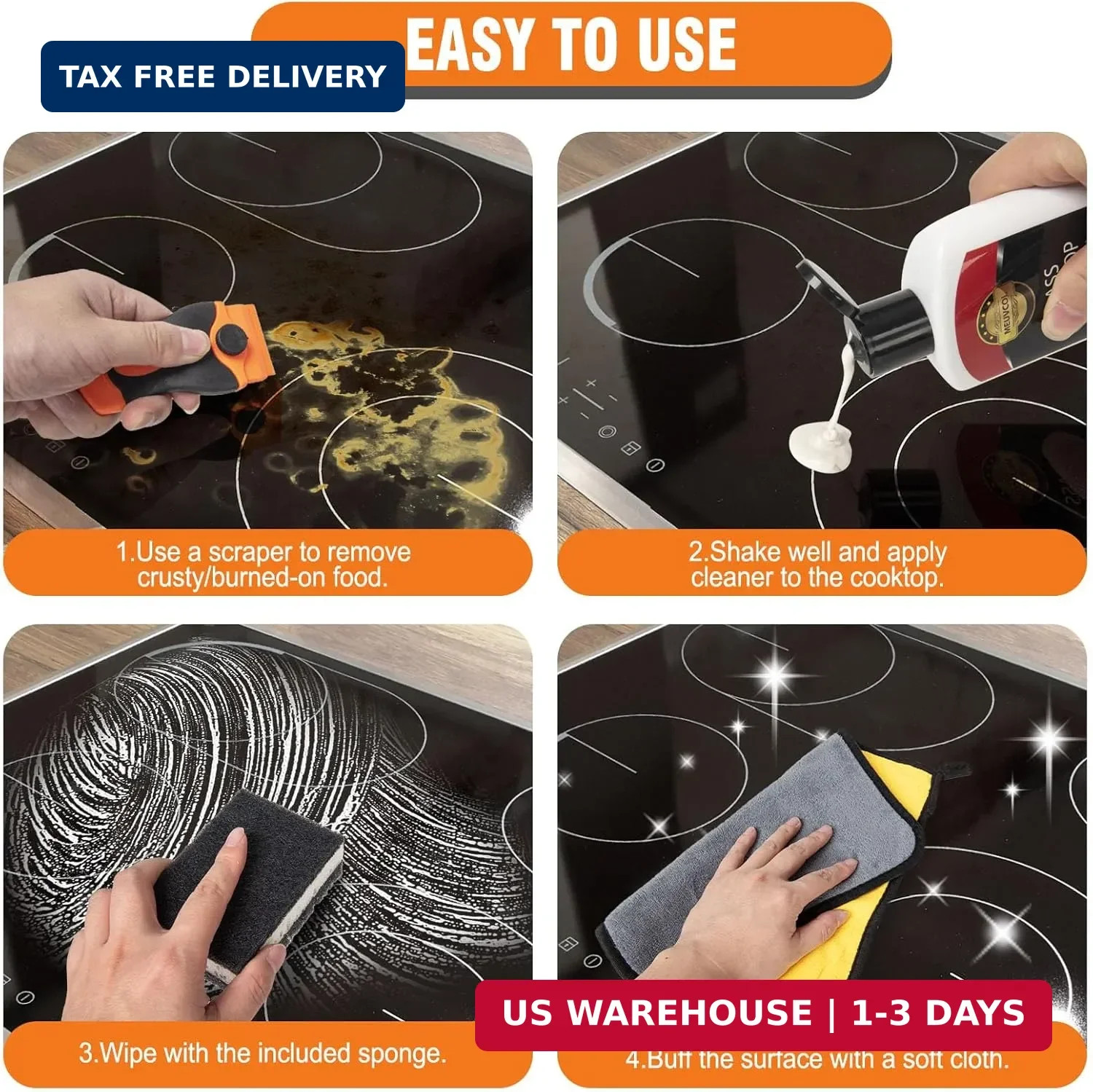 Meuvcol Glass Stove Top Cleaner Kit, 12 Oz Glass Cooktop Cleaner Non-Abrasive, S