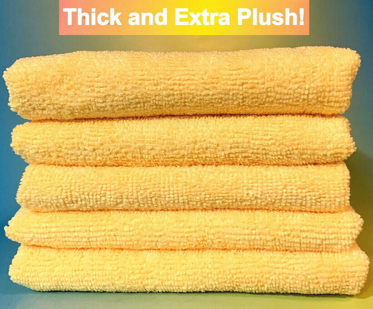 5 YELLOW MICROFIBER CLEANING WASH CLOTH TOWEL RAG 16″x16″ : KITCHEN BATH BAR CAR