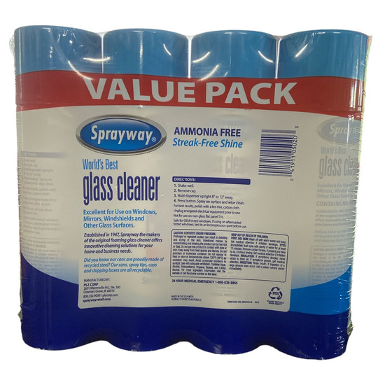 Sprayway Glass Cleaner Foam Spray 19oz 4 Pack Window Mirror Cleaning Formula