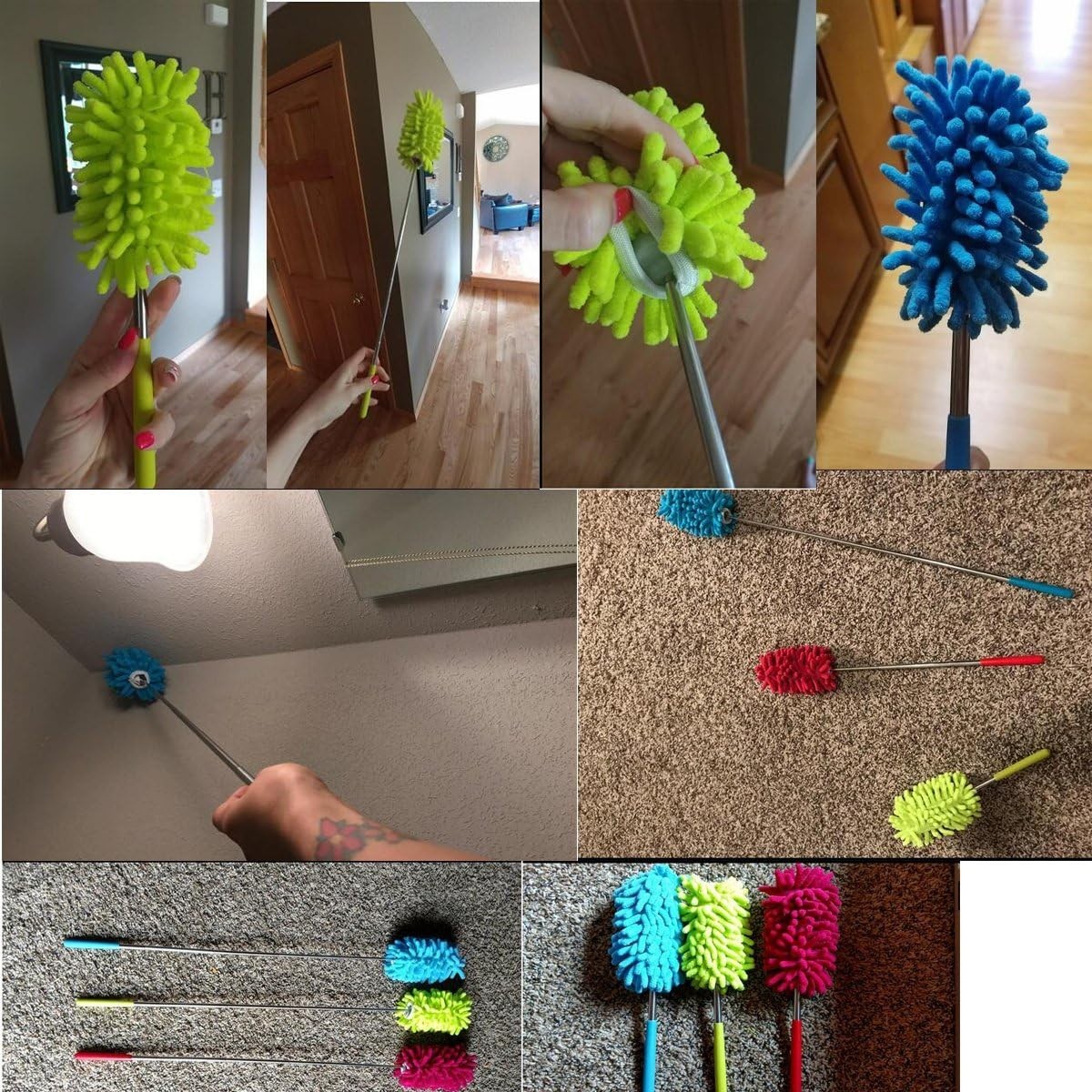 3 Pack Retractable Long- Washable Duster for Cleaning, Microfiber Hand Duster…