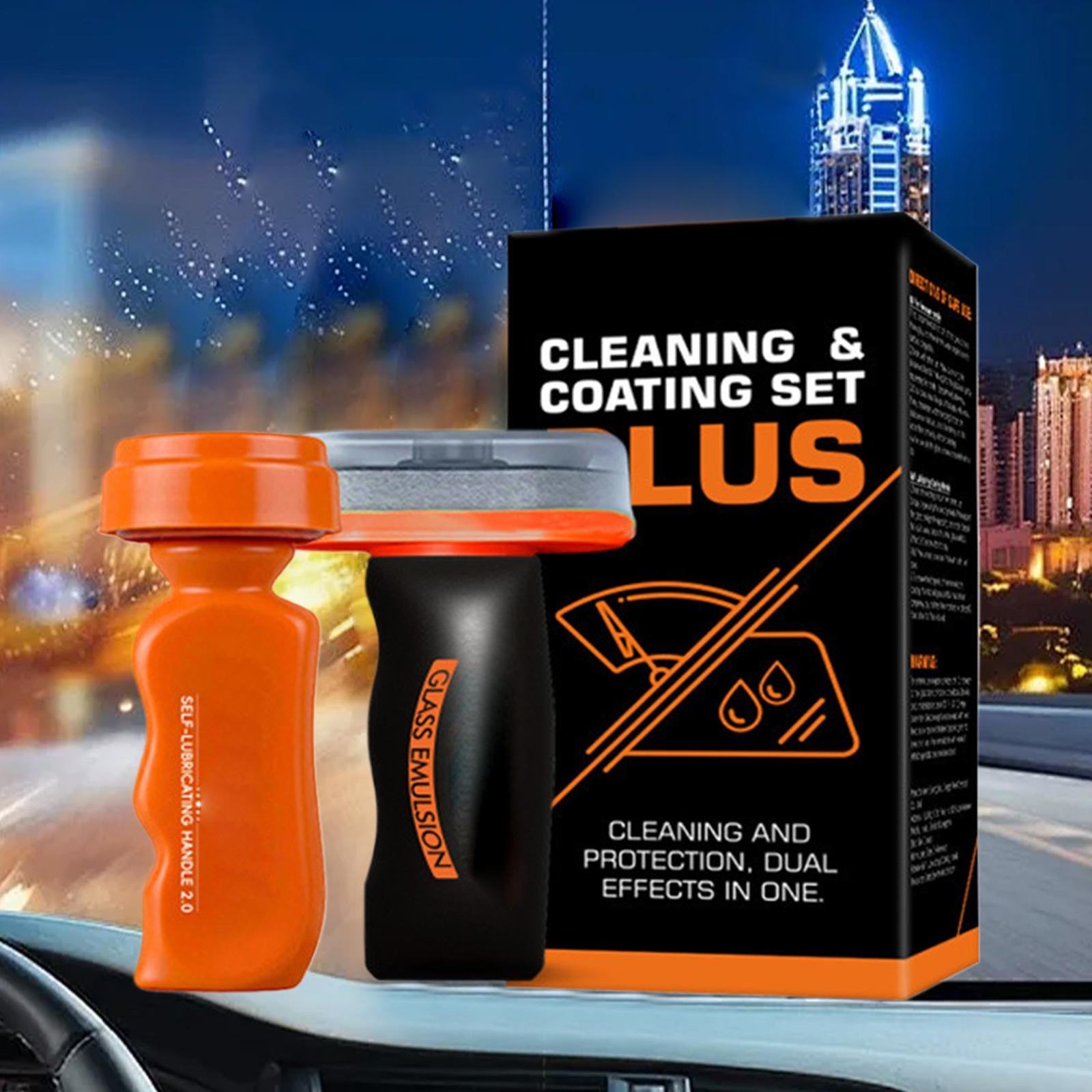 Car Glass Oil Film Remover Cleaning Emulsion 2-in-1 Anti-Glare Hydrophobic Brush