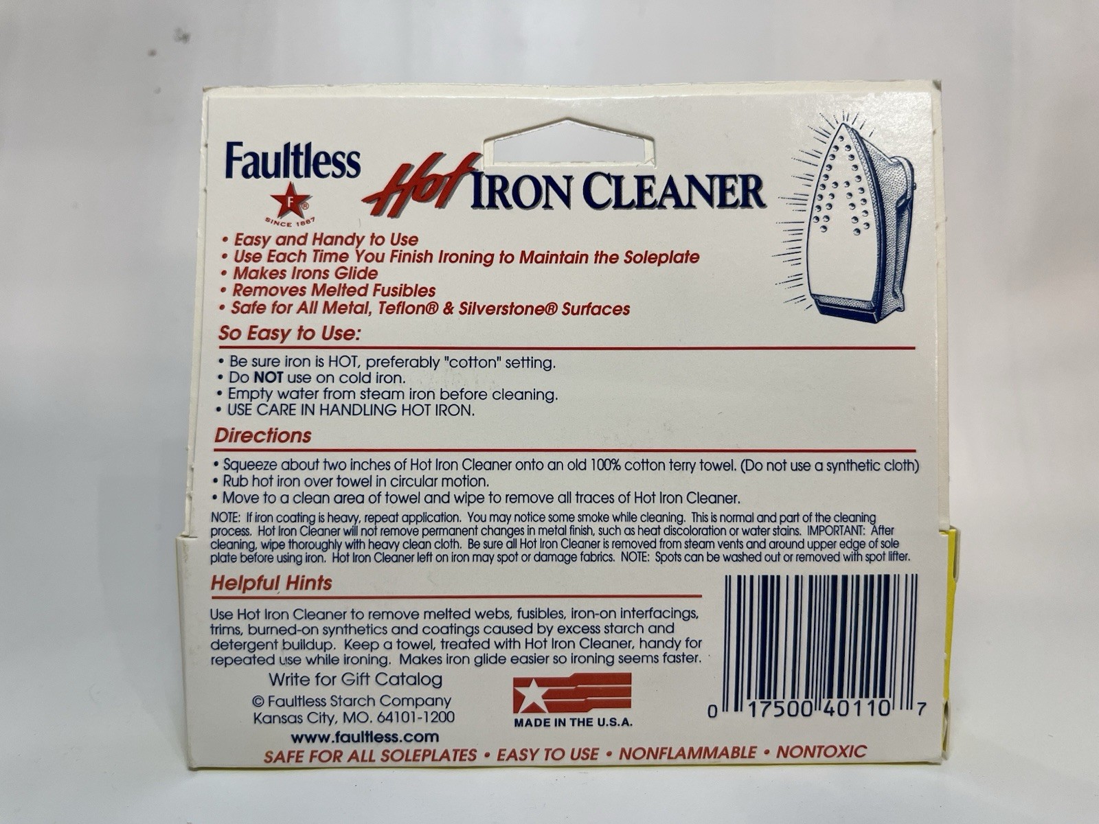 Faultless Starch Hot Iron Cleaner 1oz 28 Grams Removes Draggy Coating Made in US