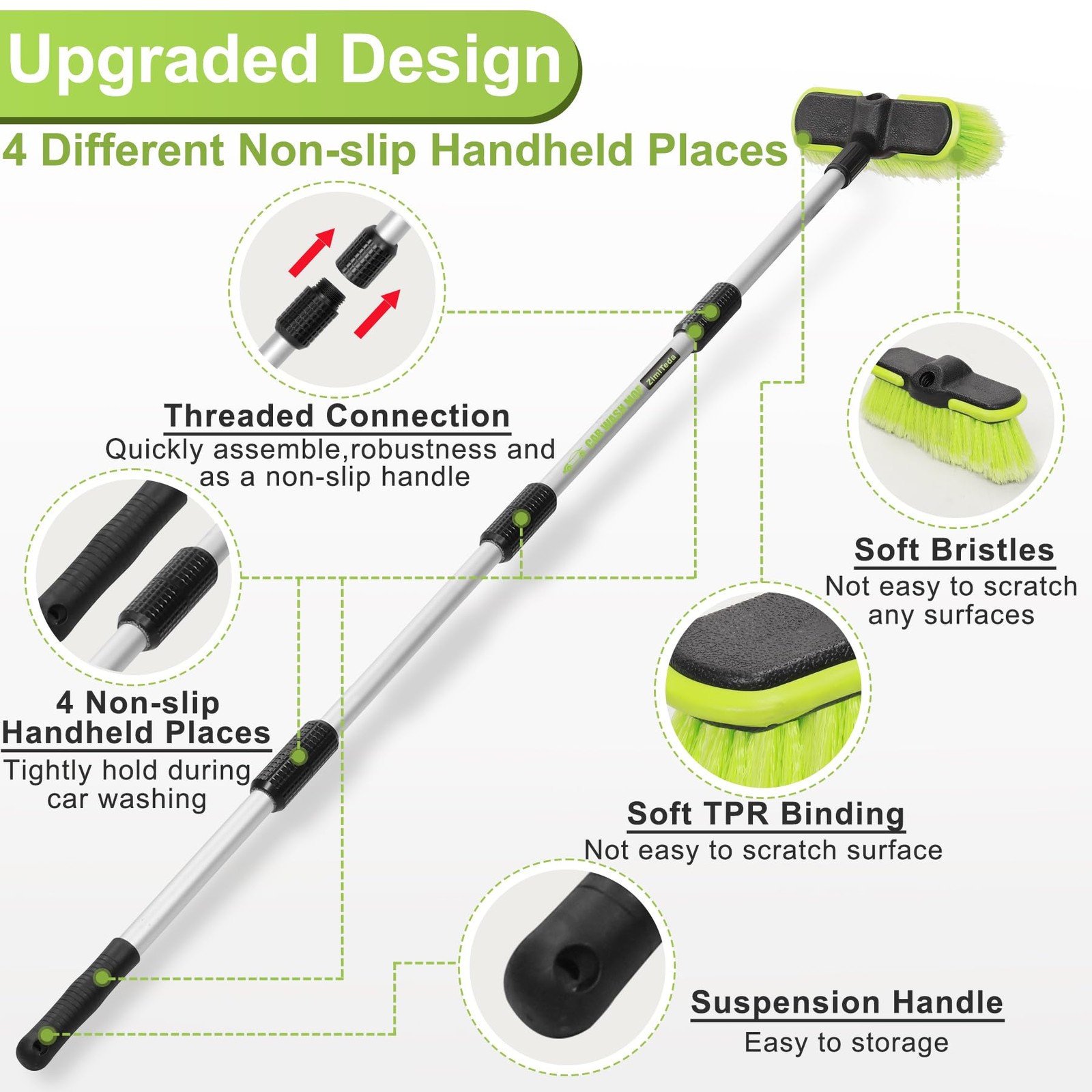 “65” Car Wash Brush with Extendable Handle for RV, Boat, Truck, and Solar