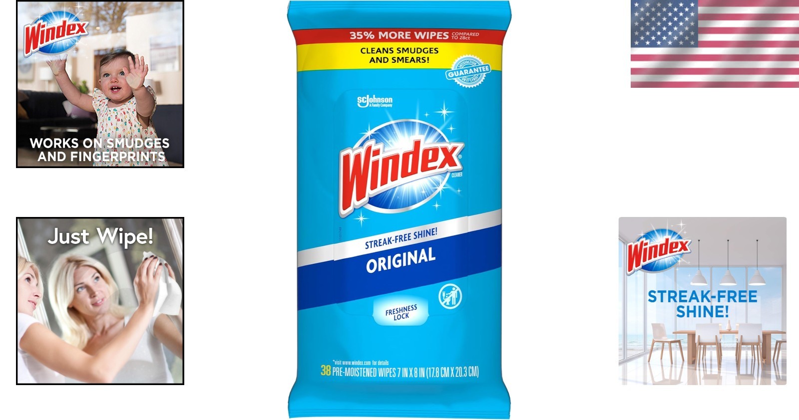 Convenient Windex Glass & Surface Wipes, 38 Count – Easy Clean with Fresh Scent