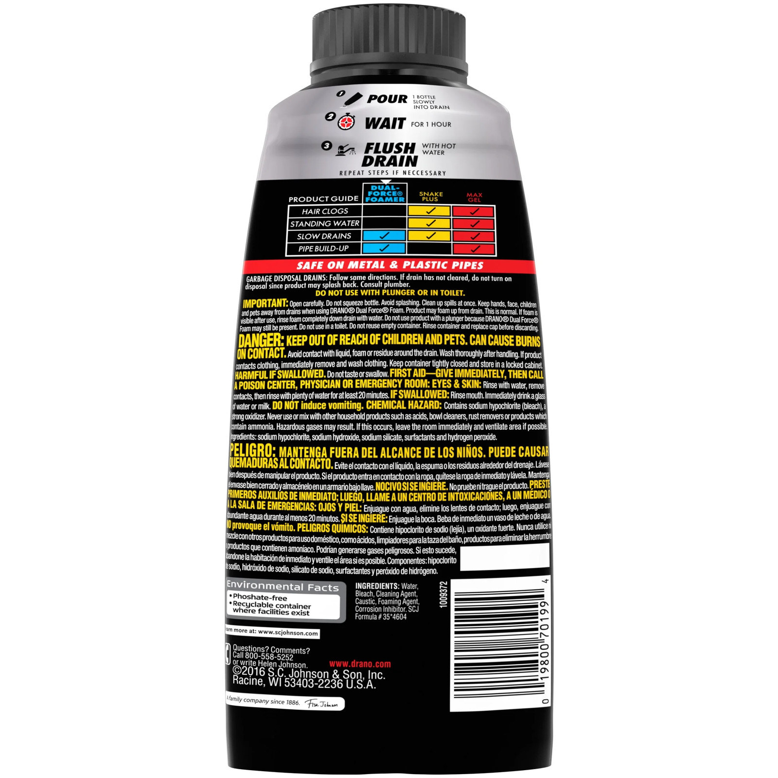Dual-Force Foamer, Hair and Drain Clog Remover, Commercial Line, 17 fl oz