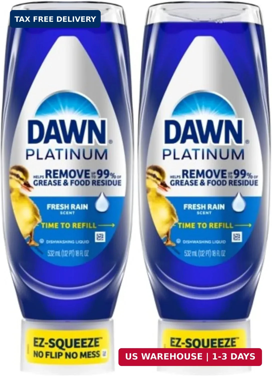 Dawn Platinum EZ-Squeeze Dish Soap, Dishwashing Liquid, Fresh Rain, 2x18oz Bundl