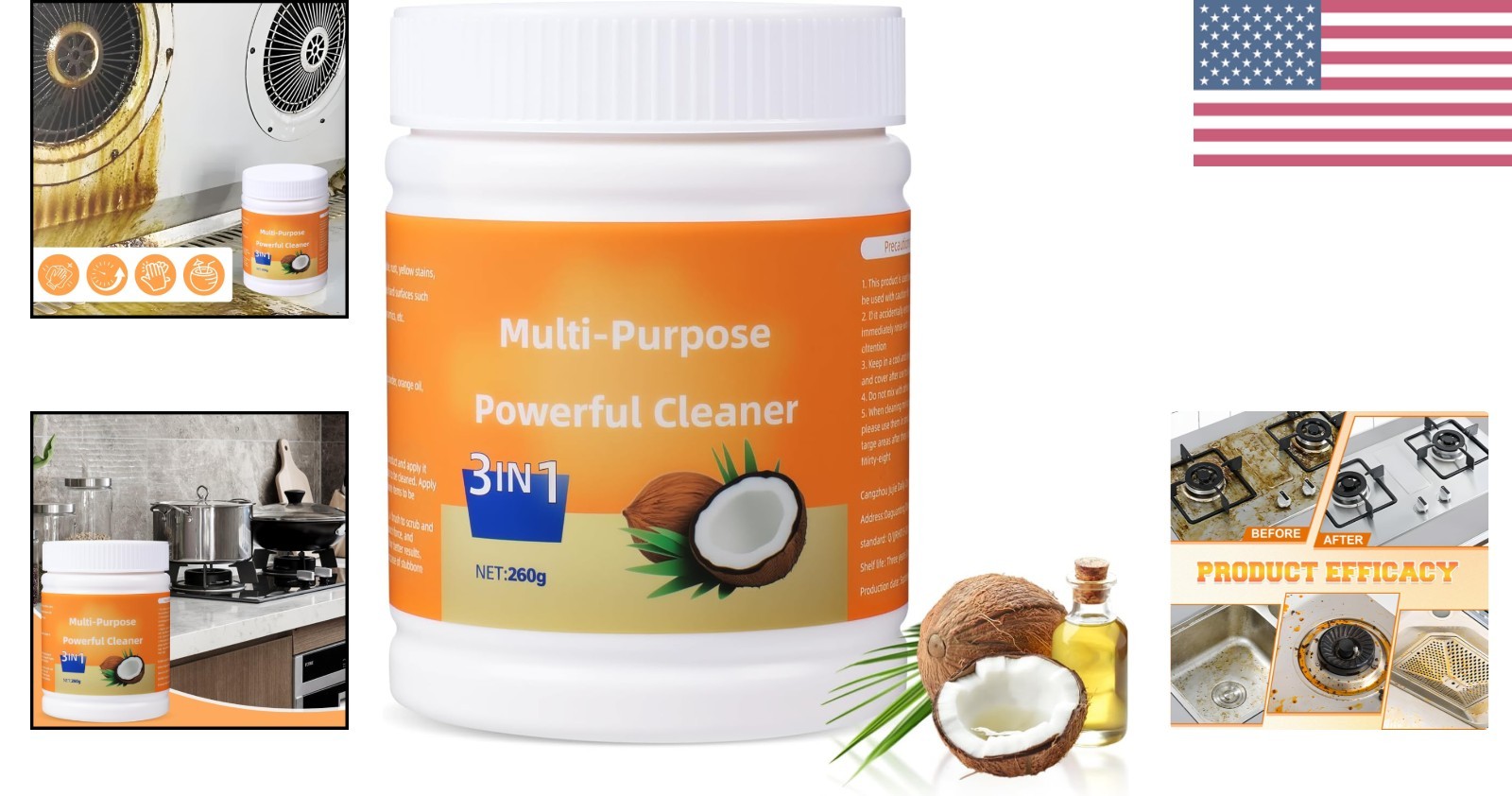 Mild Multi-Purpose Cream Cleaner with Coconut Oil – 260g Heavy-Duty Power
