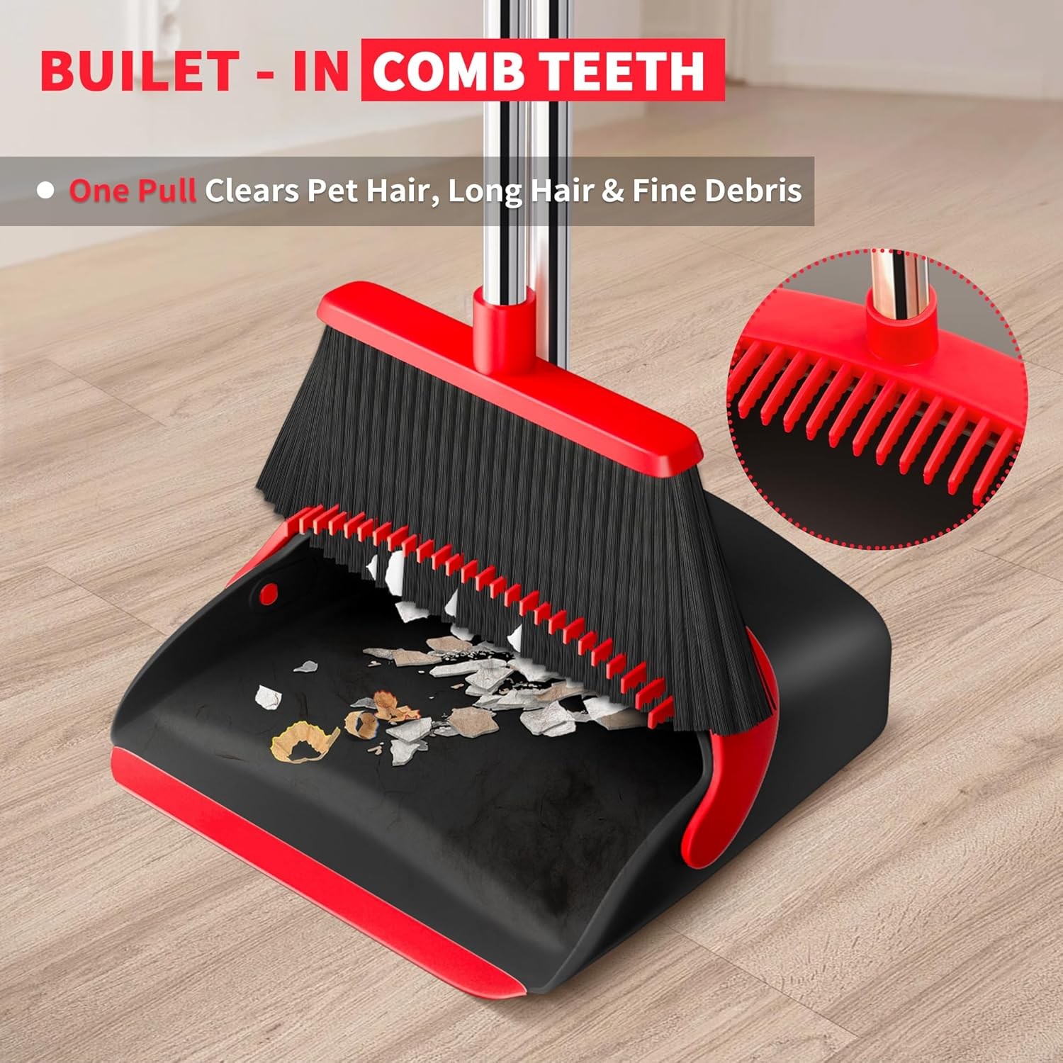 Upgraded Broom and Dustpan Set, Long Handle Standing bo with