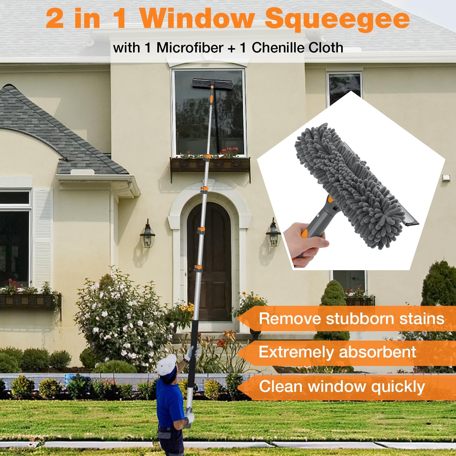 26Ft Window Squeegee with 5-19 FT Extension Poles, 2-in-1 Window Cleaning Kit…