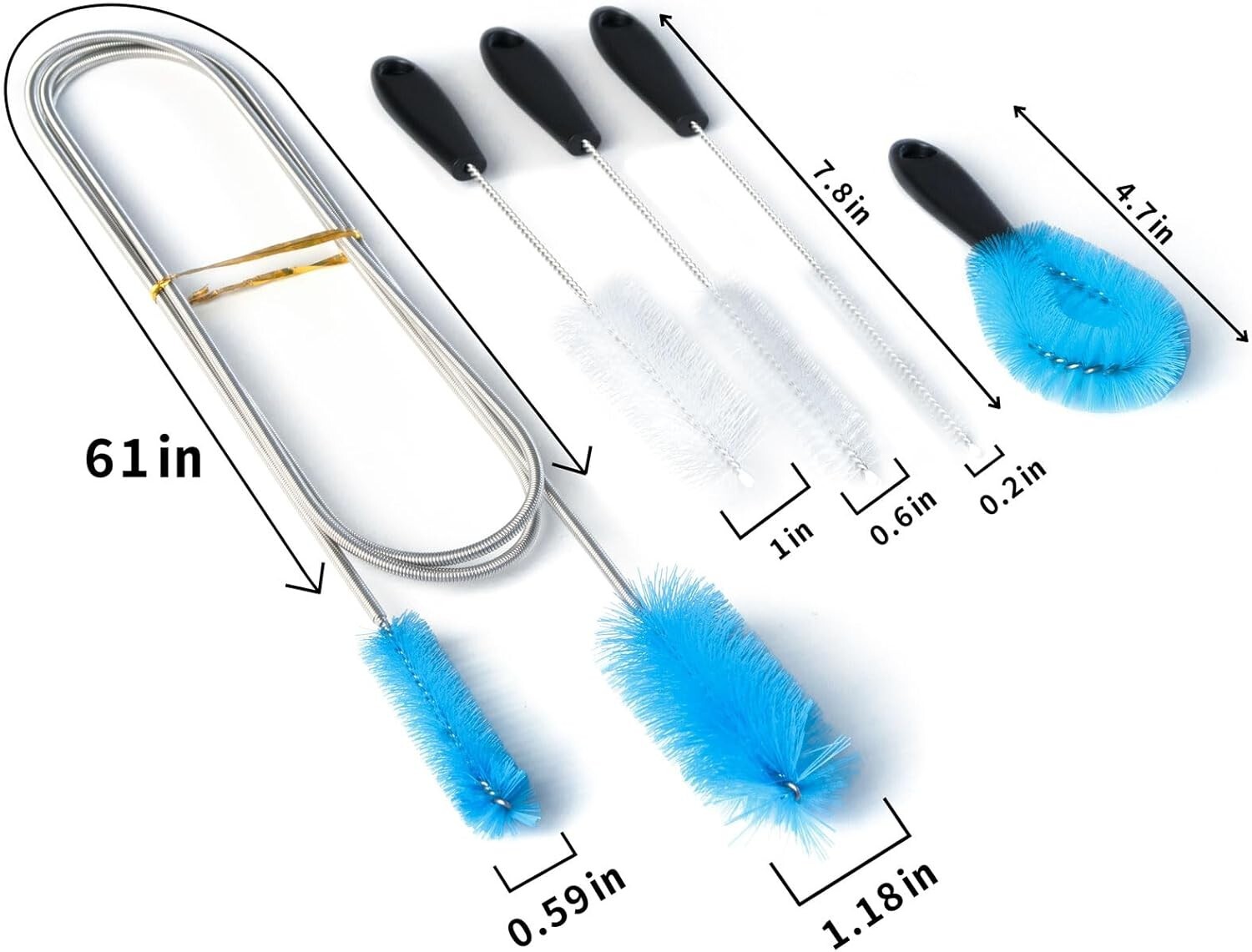 Flexible Drain Brush 61-Inch Long Dual Head Hose and Crevice Brush 3-Pack