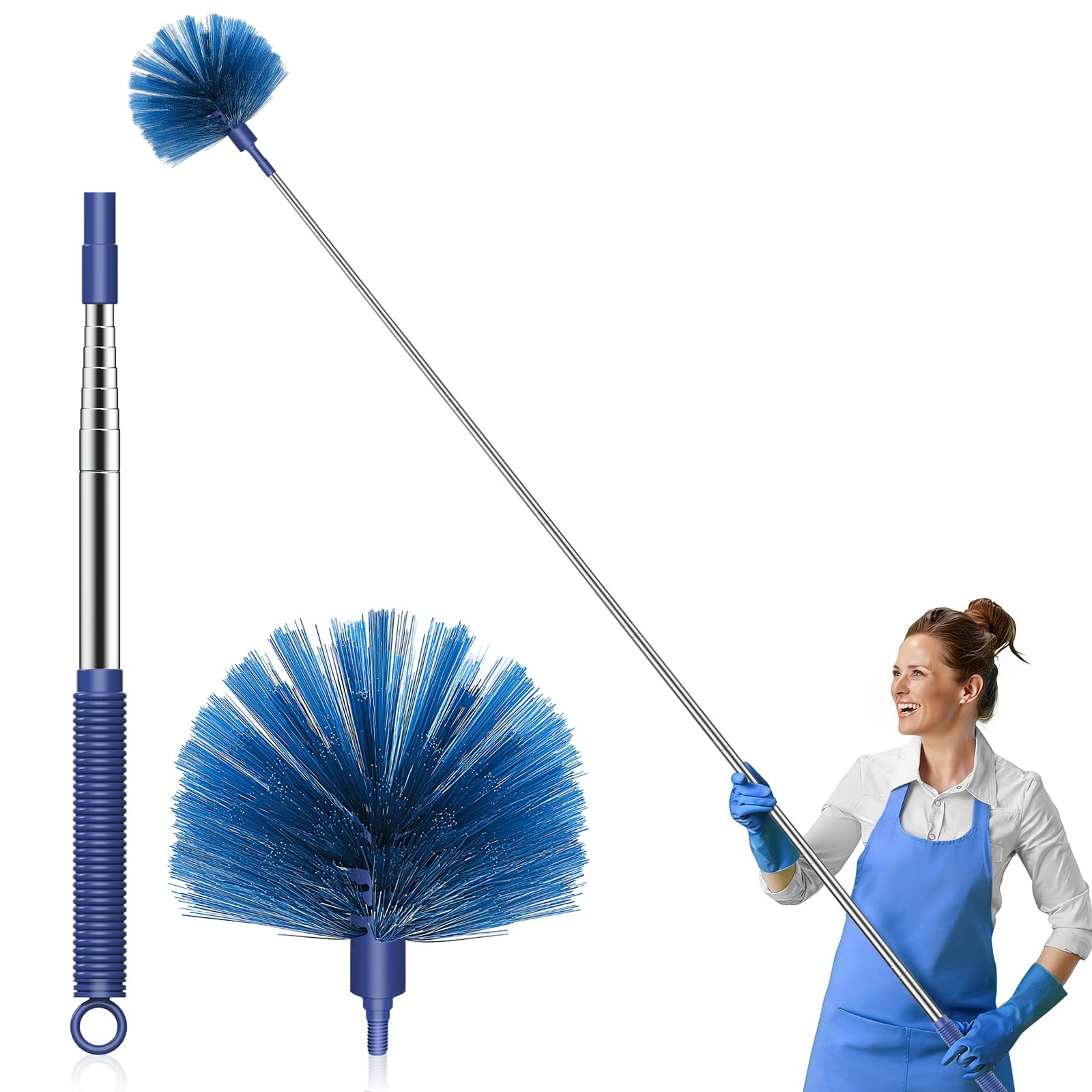 SetSail Cobweb Duster with Extension Pole for Cobweb Cleaning Blue Retractable