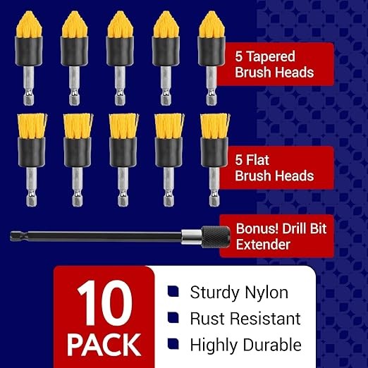 Set Cepillos para Taladro Impresa Pack 10 con Extensión 6in Limpieza Hogar Auto