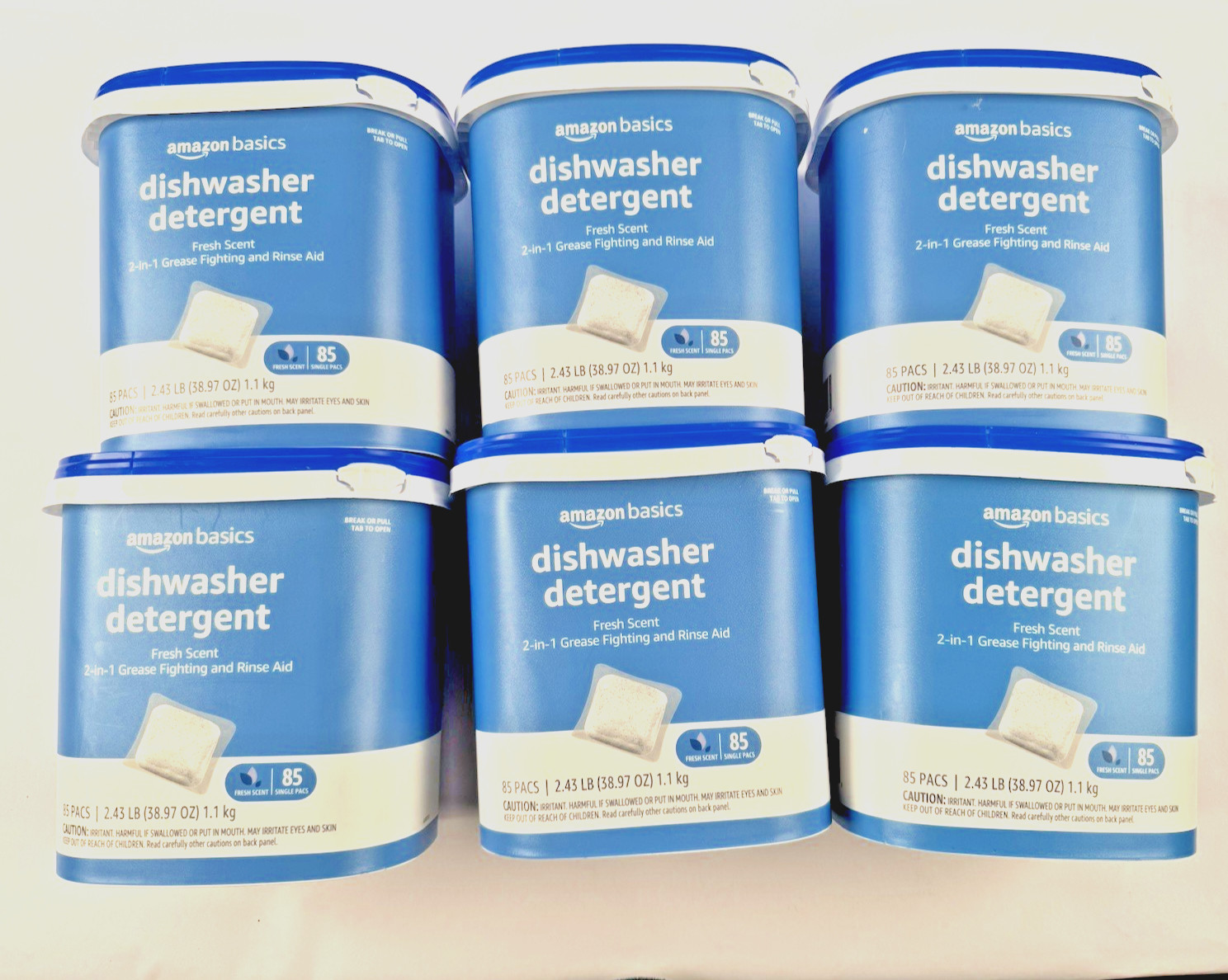 Lot 6 Amazon Basics Dishwasher Detergent Tubs FRESH SCENT packs (=510 TOTAL)