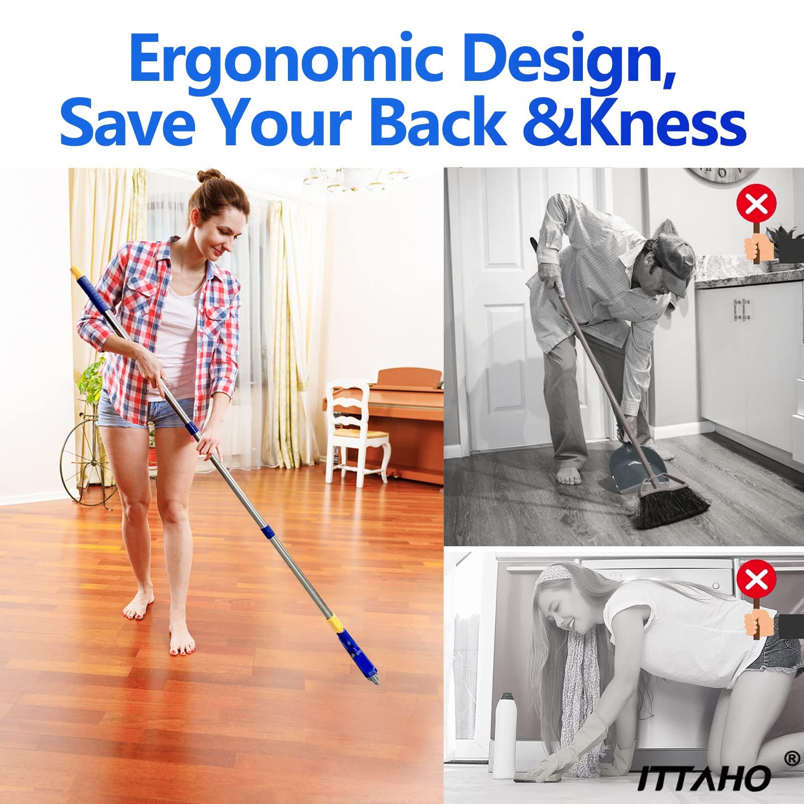 2 Pack Grout Brush with Long Handle, 56.5” Swivel Grout Cleaning Brush,V-Sha…