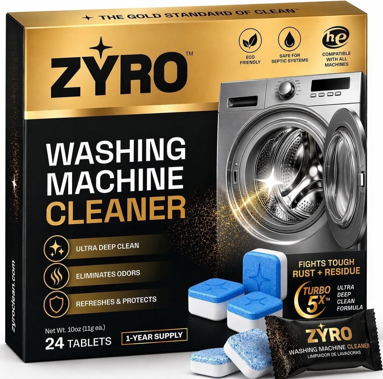 Washing Machine Cleaner Tablets – 24 Pack for a 12 Supply. Formulated for