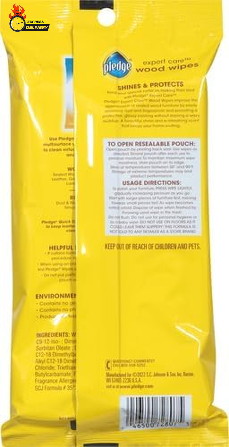Expert Care Wood Wipes, Shines and Protects, Removes Fingerprints, Lemon Scent,