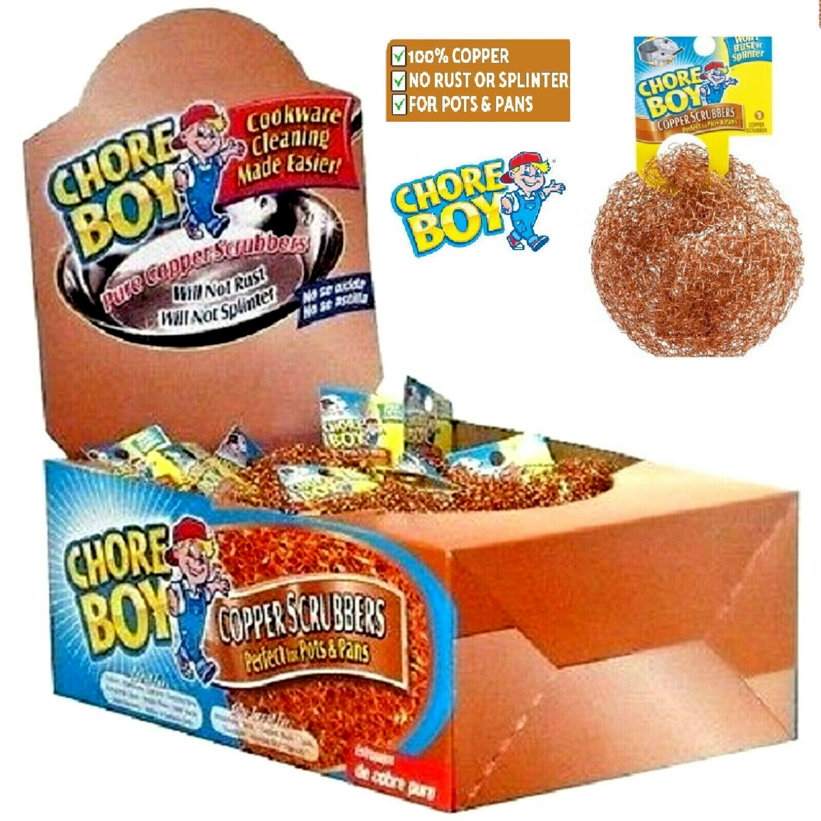 CHORE BOY COPPER SCRUBBER , 36 PIECES LOT ..100 % COPPER, NEW