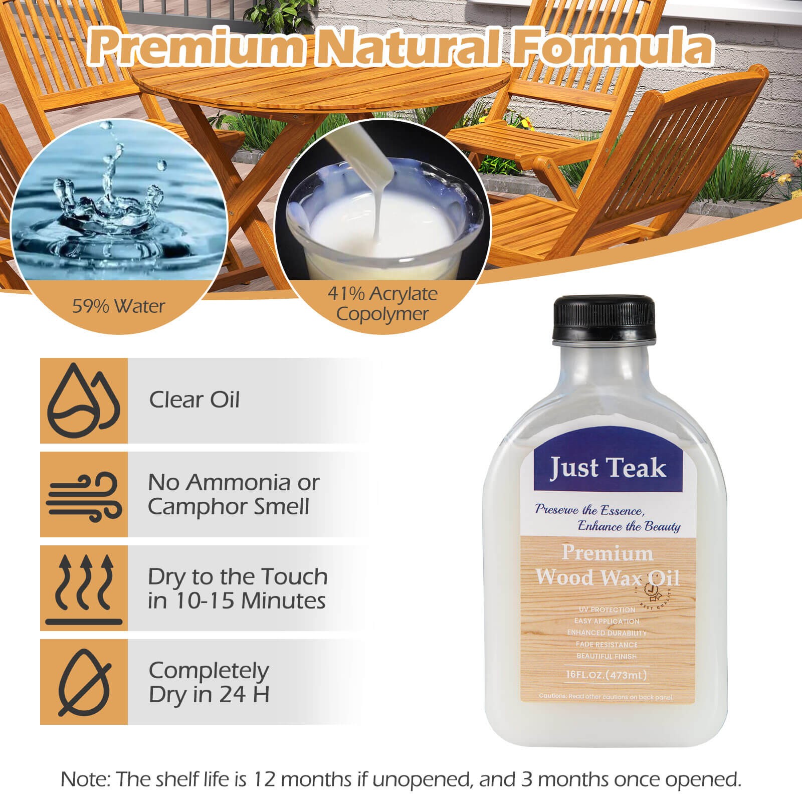 Wood Wax Oil Cleaner and Brightener for Outdoor & Indoor Furniture Teak Care Kit