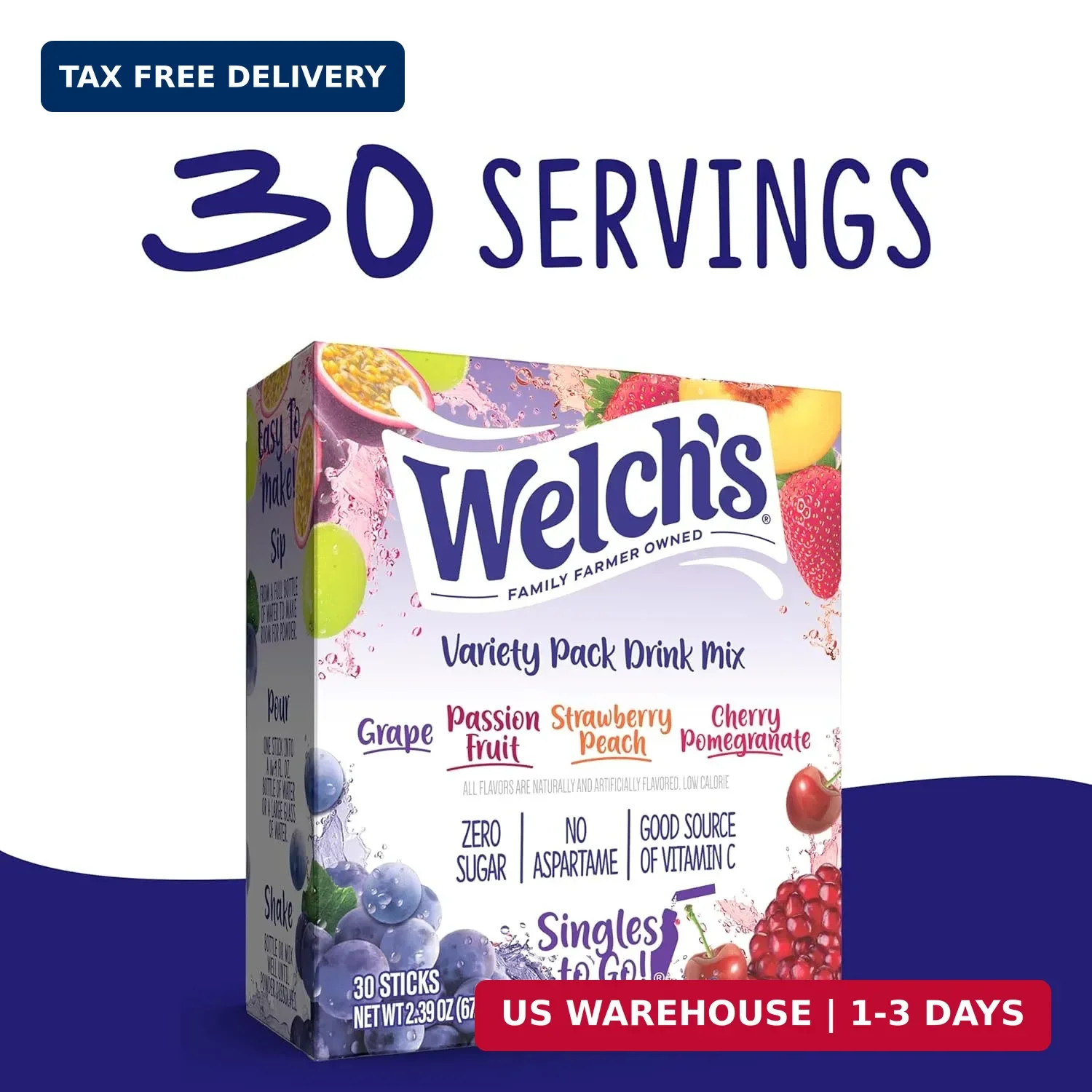 Welch’s Singles To Go Variety Pack Watertok Powdered Drink Mix 30 Servings