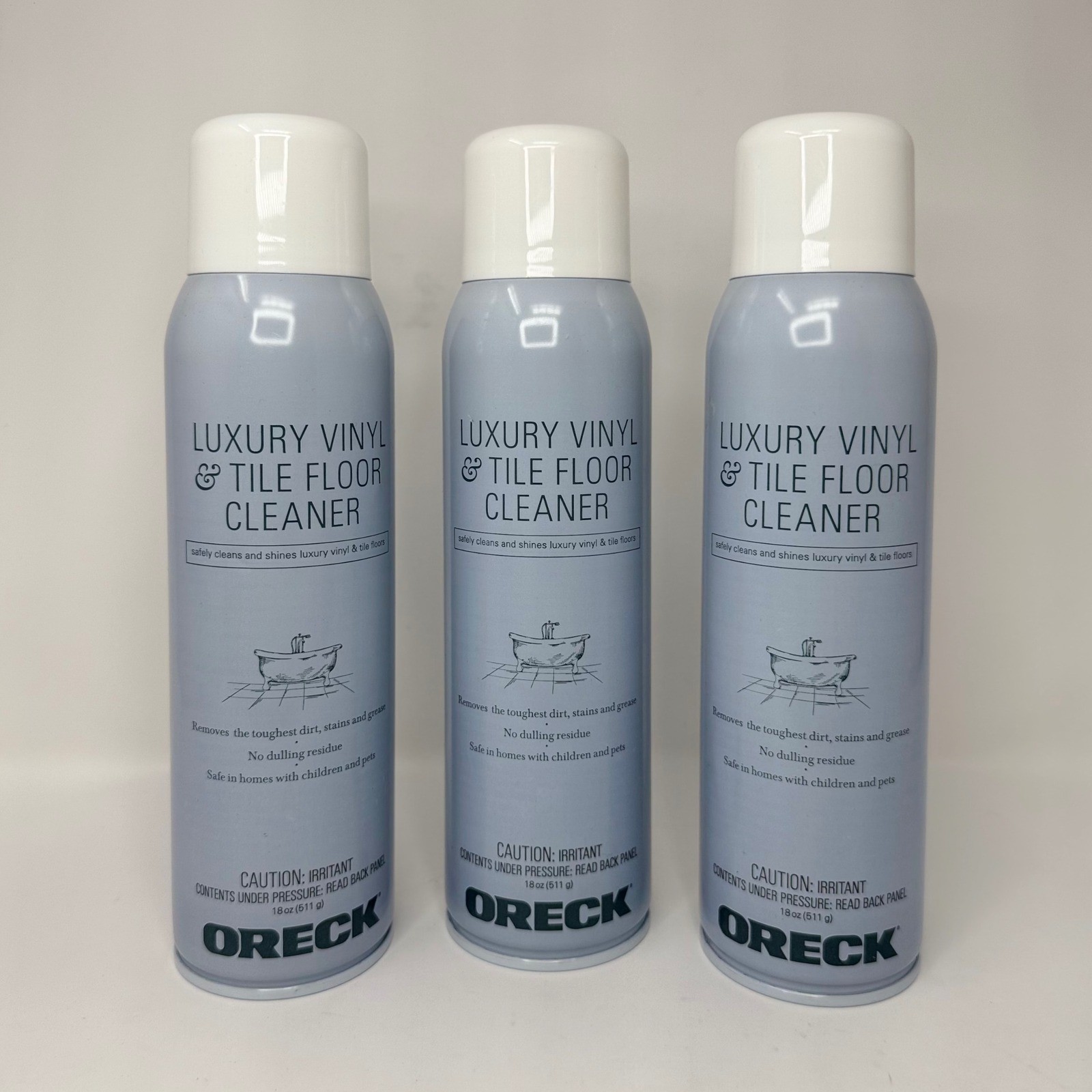 Lot of 3 New Oreck Luxury Vinyl & Tile Floor Cleaner 18oz Aerosol Spray Cans