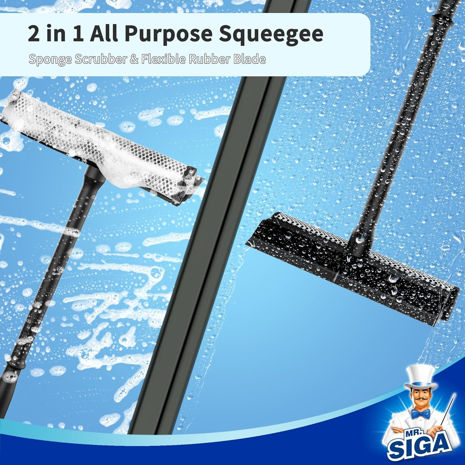 Professional 2-In-1 Car Window Squeegee and Sponge Scrubber for Cleaning and Was