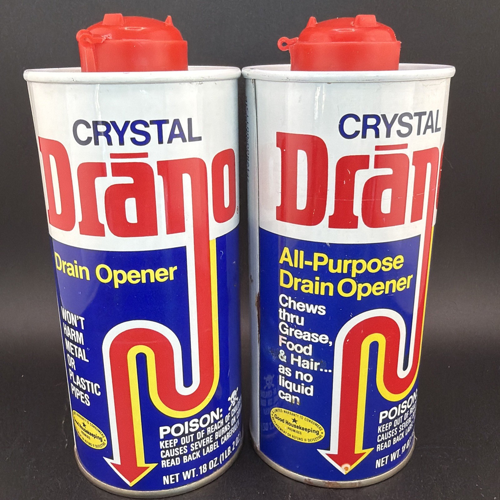Discontinued Drano CRYSTAL Drain Opener 18 oz Can Clog Remover 1 New & 1 Partial
