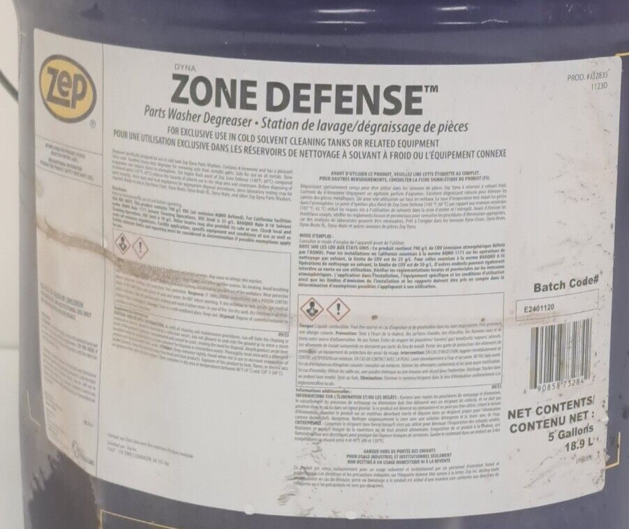 ZEP J32835 Zone Defense Part Washer Cleaning Degreaser Liquid Solution, 5 Gallon