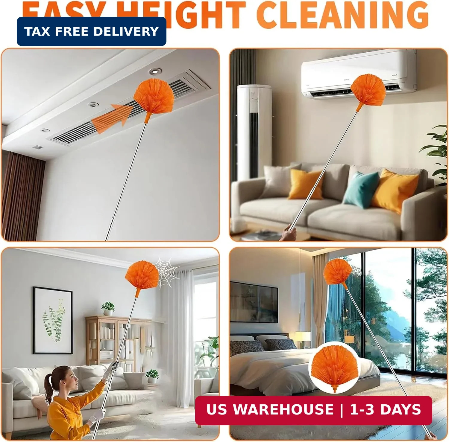 Cobweb Duster with Extension Pole,Cleaner Outdoor 110″ Telescoping Extended Sspi
