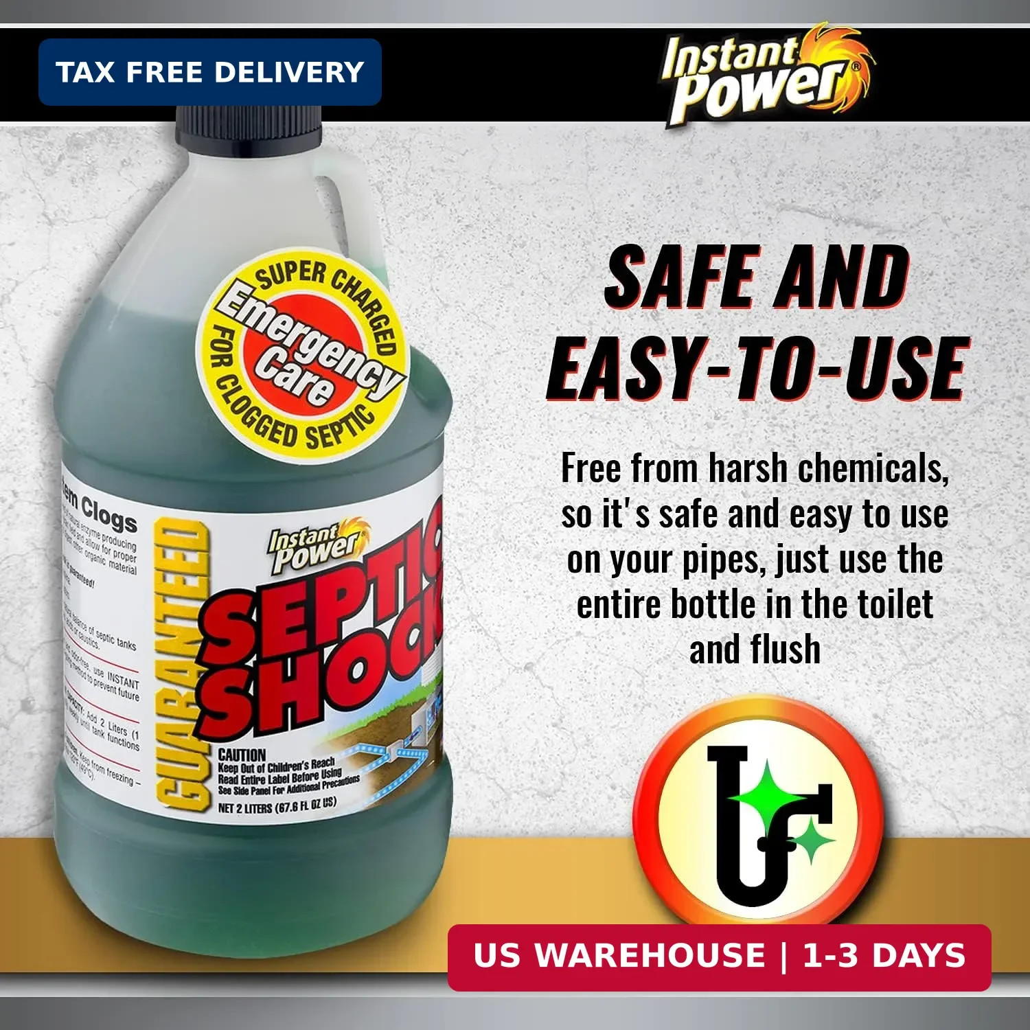 Instant Power Septic Shock – Septic Tank Treatment, Drain Cleaner Liquid Clog US