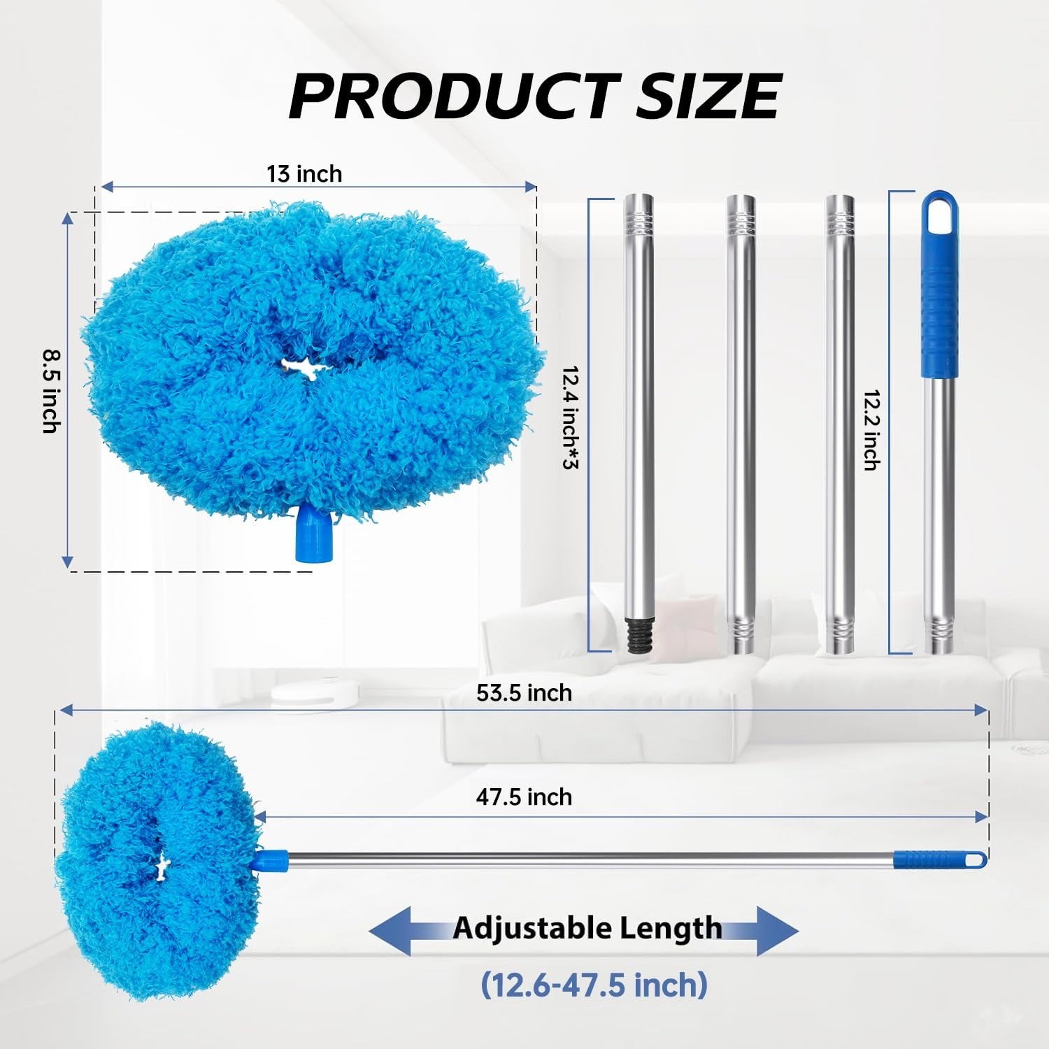Ceiling Fan Cleaner Duster with Extension Pole, Reusable Microfiber, 13-48 Inch