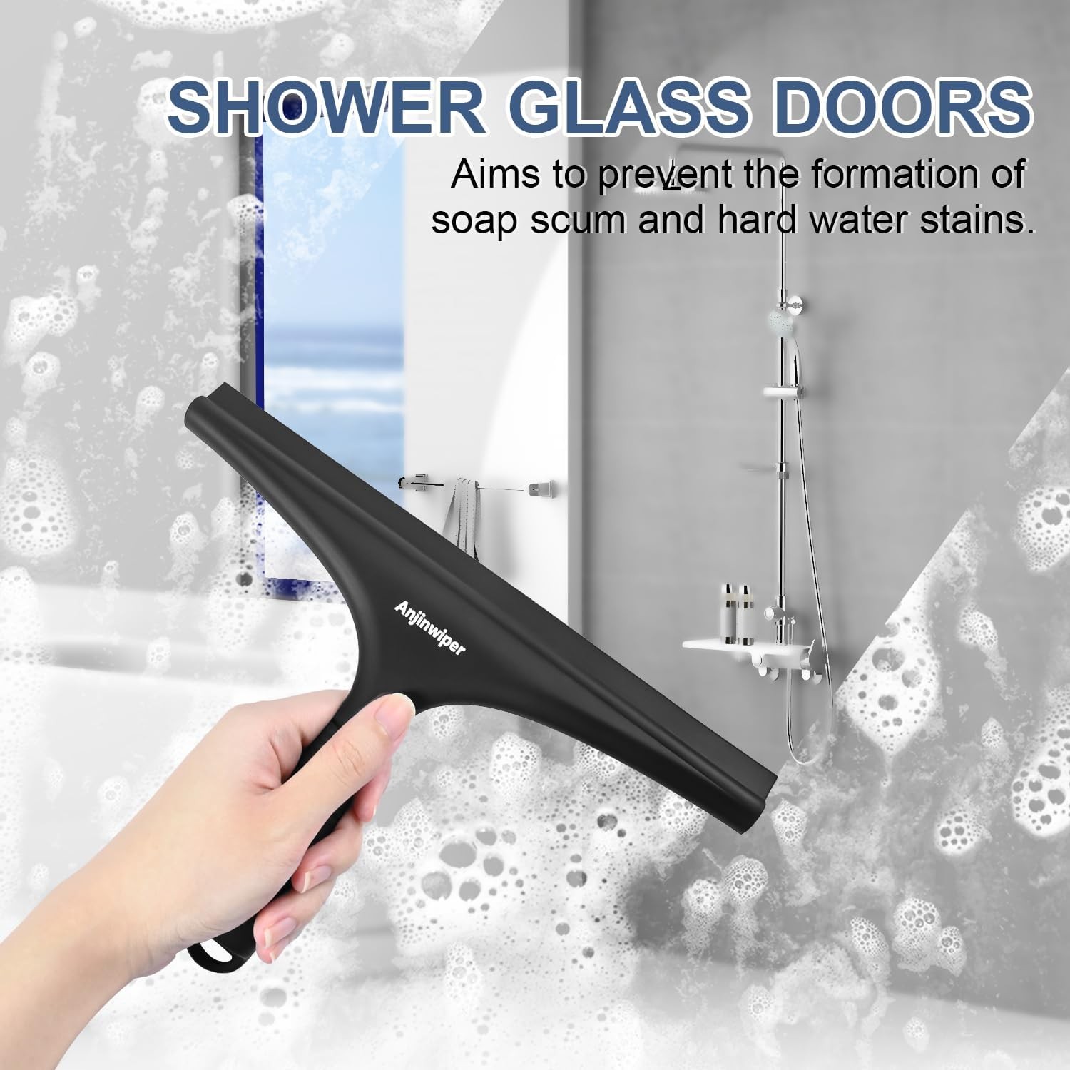 Squeegee with Hang Hook, Bathroom Squeegee for Shower Glass, Tile Wall, Window