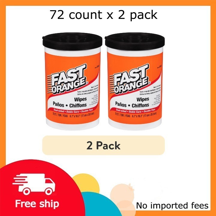 (2 pack) Permatex Fast Orange Hand Cleaner Wipes, 72-Count Container Clean Scent