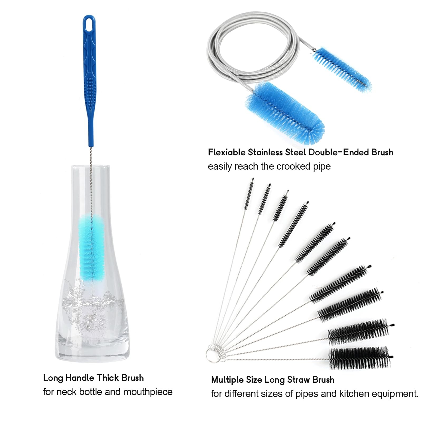 12 Pack Glass Tube Pipe Cleaner Set, 17 Inch Long Handle Nylon Brush for Neck…